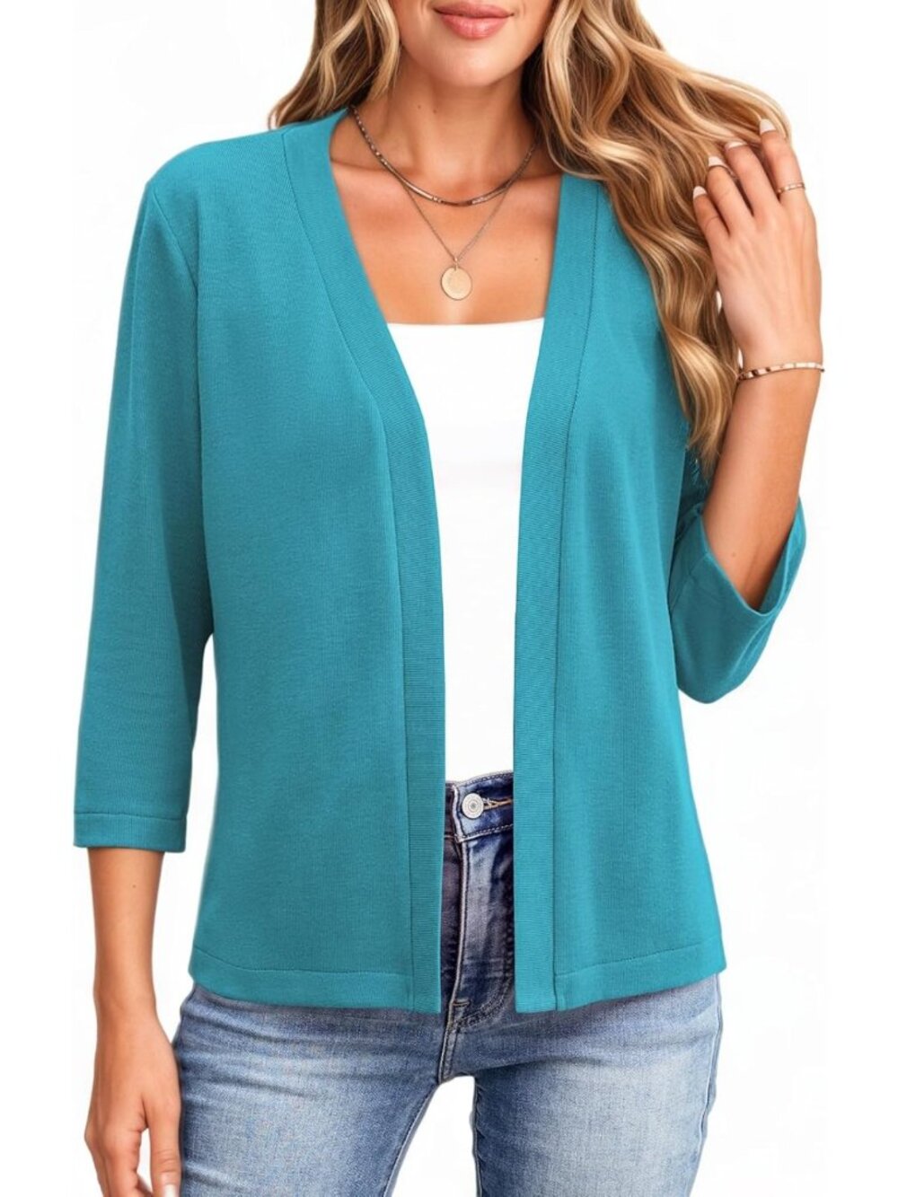 Chic Women's 3/4 Sleeve Open Front Cardigan Sweater - Lightweight Layering